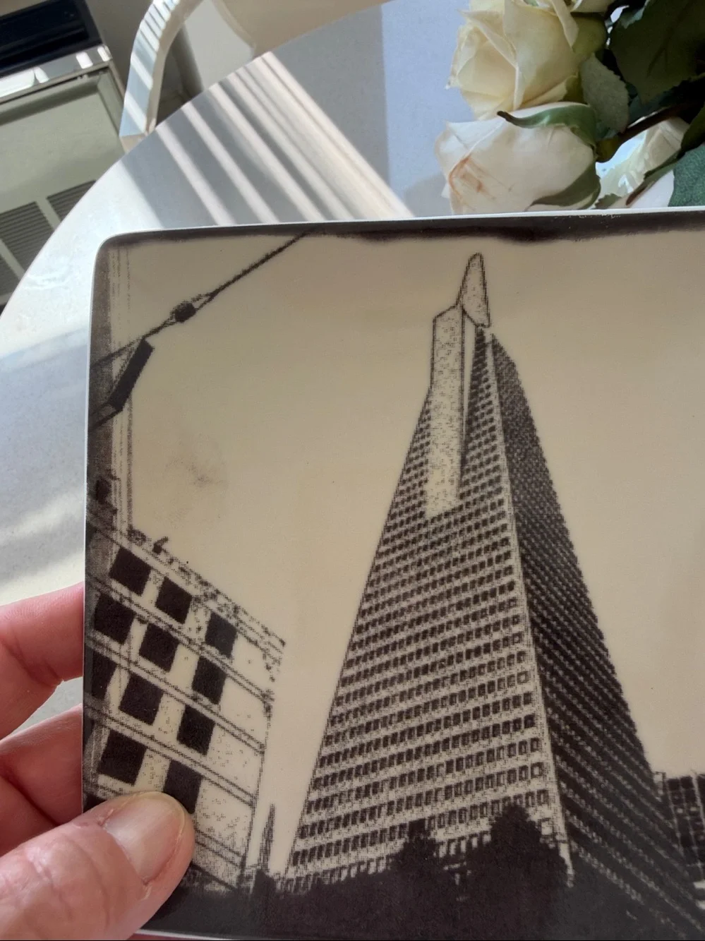Pottery Barn Black and White Cityscape Ceramic Coasters (Set of 4)